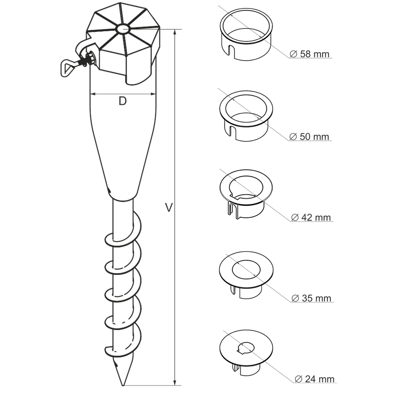 Vrut zemní kruhový 26-55x560 - slide 2