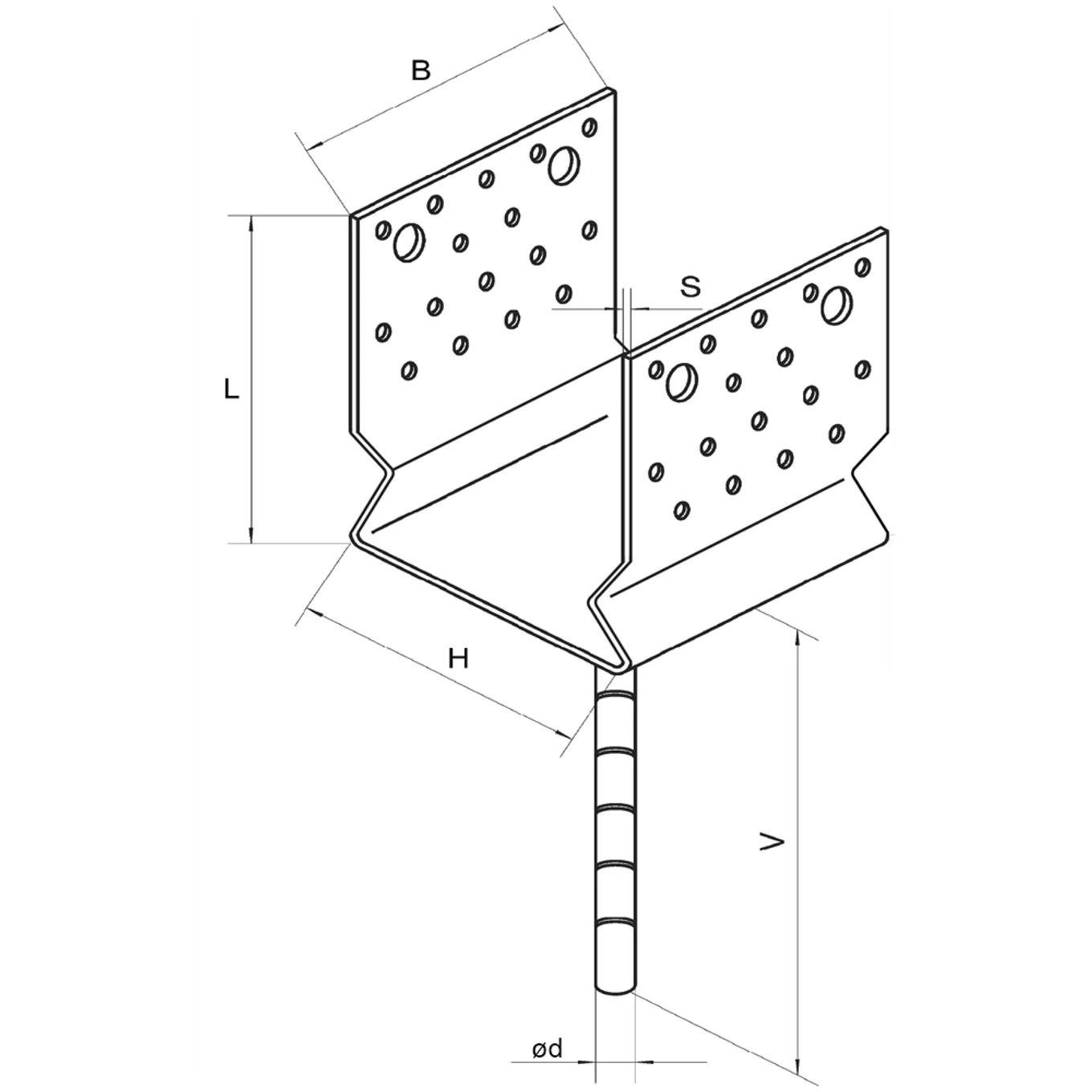 Patka kotevní do betonu Typ U 140x120x4,0 s prolisem - slide 2