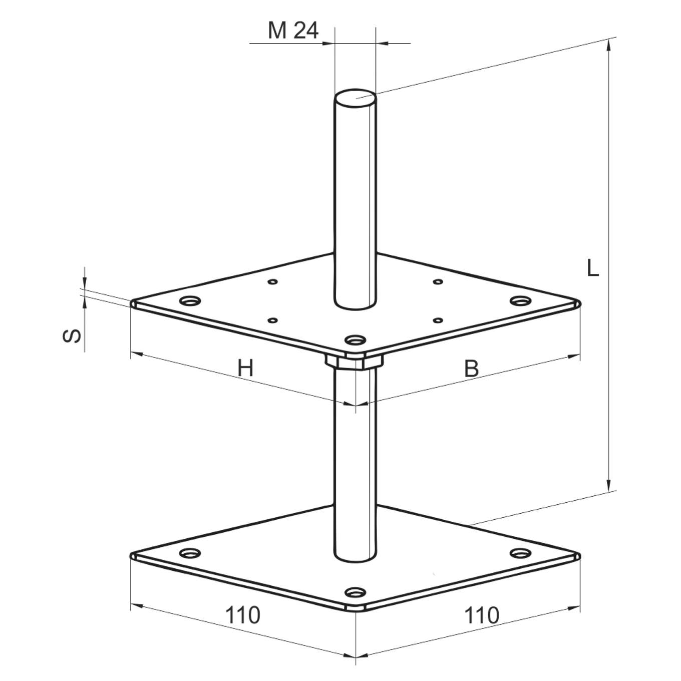 Patka pilíře 110x110x330x4,0 M24 volná matka - slide 2
