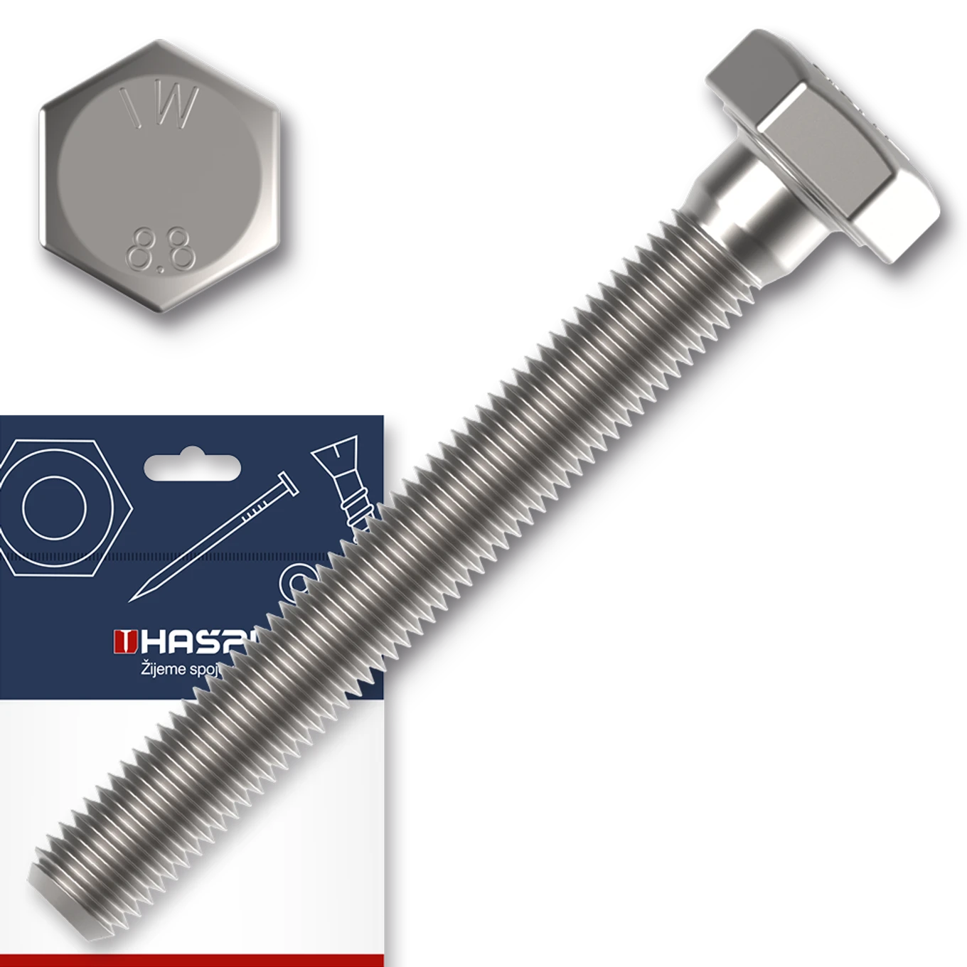 Šroub 6hr.hlava M8x40 ZB závit celý DIN 933 8.8. sáček-10ks - slide 0